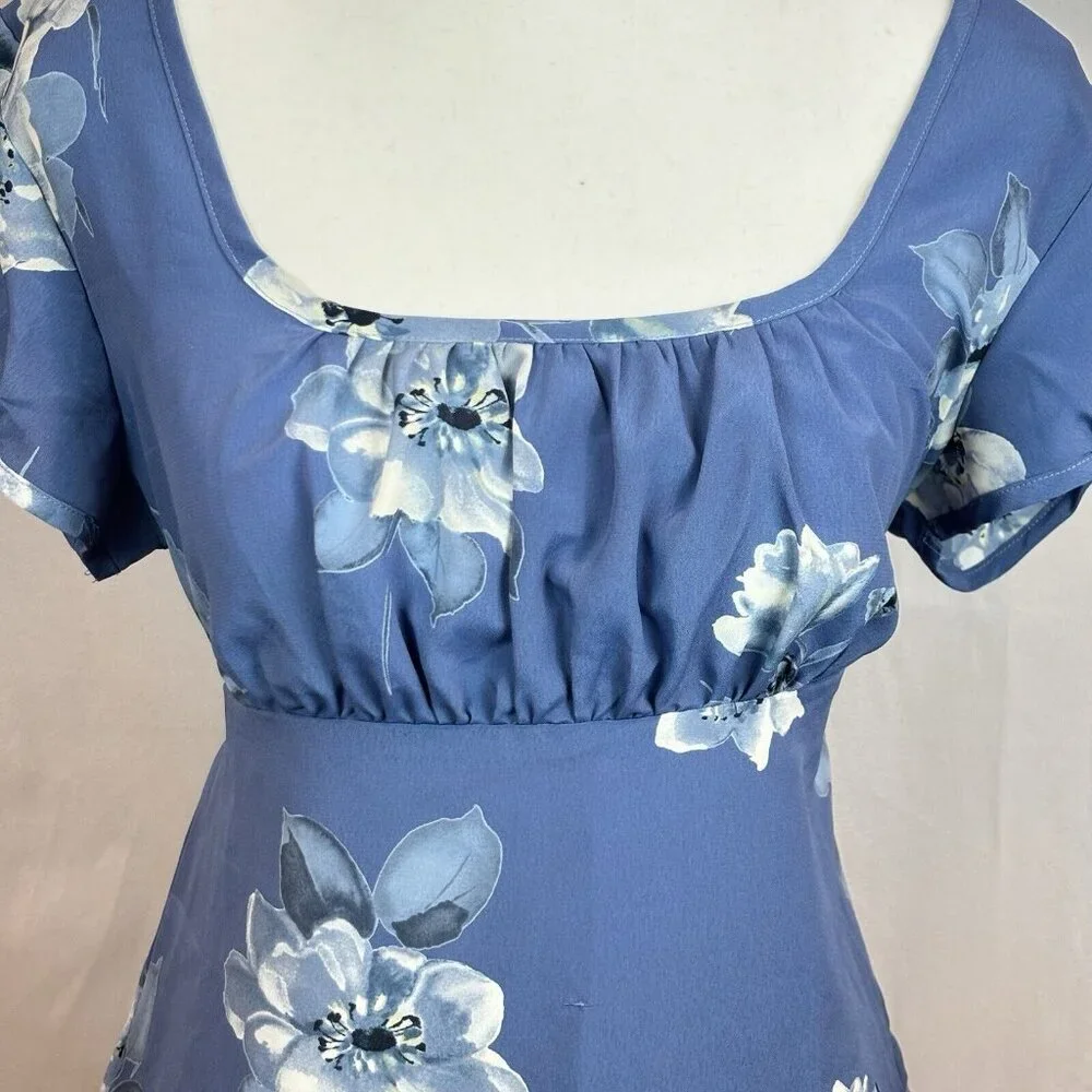 Vintage La Belle Women's Blue Floral Babydoll Cap Sleeve Feminine Blouse Size 11